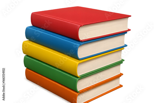  stack of textbooks in bright colors, isolated on transparent background, photorealistic PNG effect