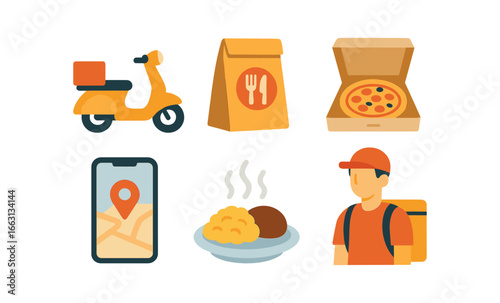 Food delivery icons: modern flat design for restaurants and apps