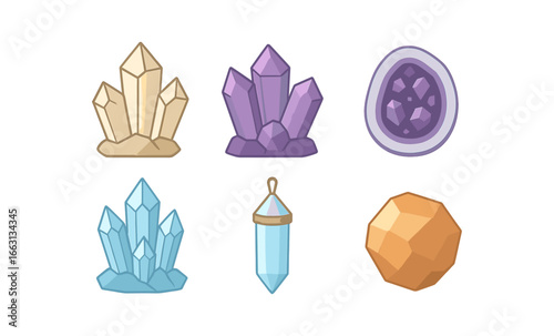 Colorful gemstones and crystals collection with soft glow effect