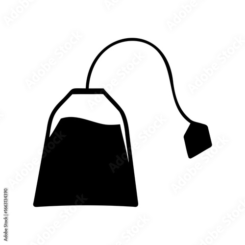 Simple, minimalist, black and white image of a teabag on a white background