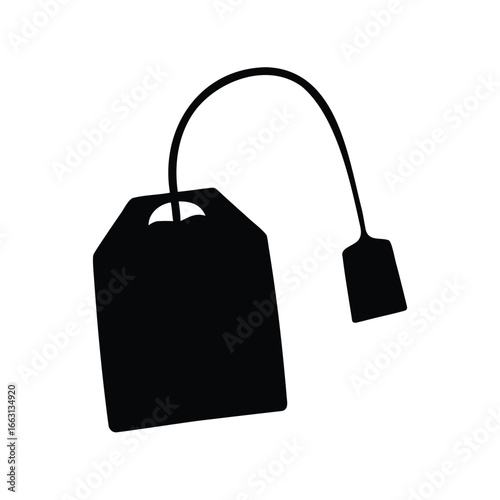 Simple black and white illustration of a tea bag with string