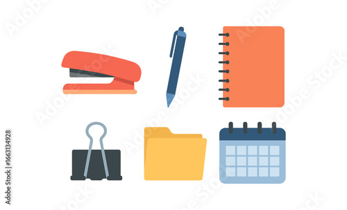 Vibrant neon office supplies with glowing efffects on dark background