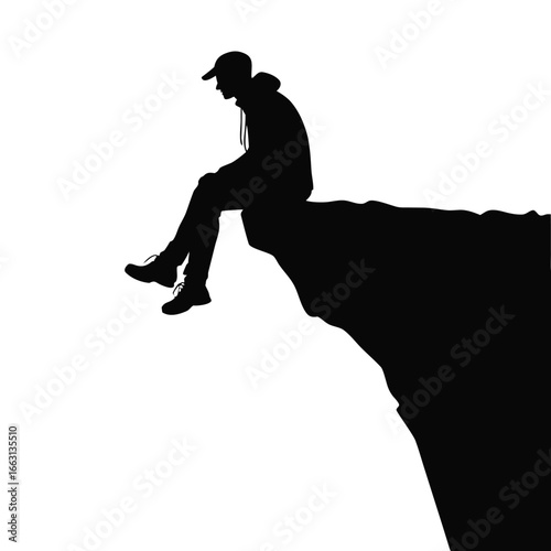 Fototapete Person sitting on cliff edge silhouette