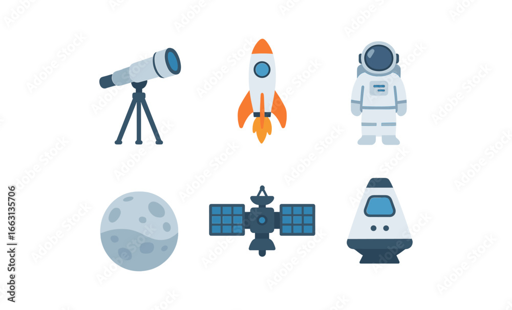Naklejka premium Futuristic space exploration icons with rocket and astronaut in modern style