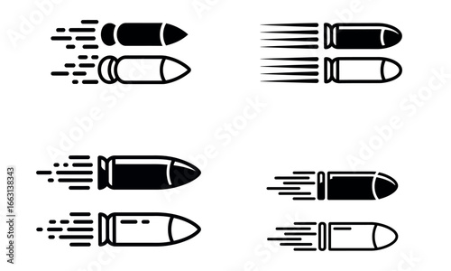 Bullet speed icon design with fast motion symbol for ammunition and firearm concept

