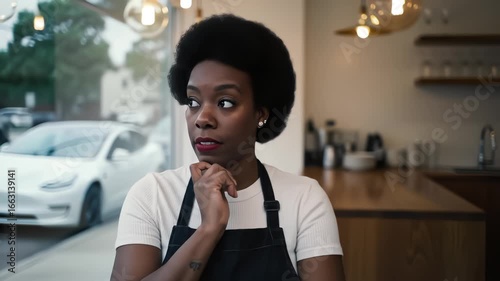 Close Up Young Black Business Owner Contemplating a Decision