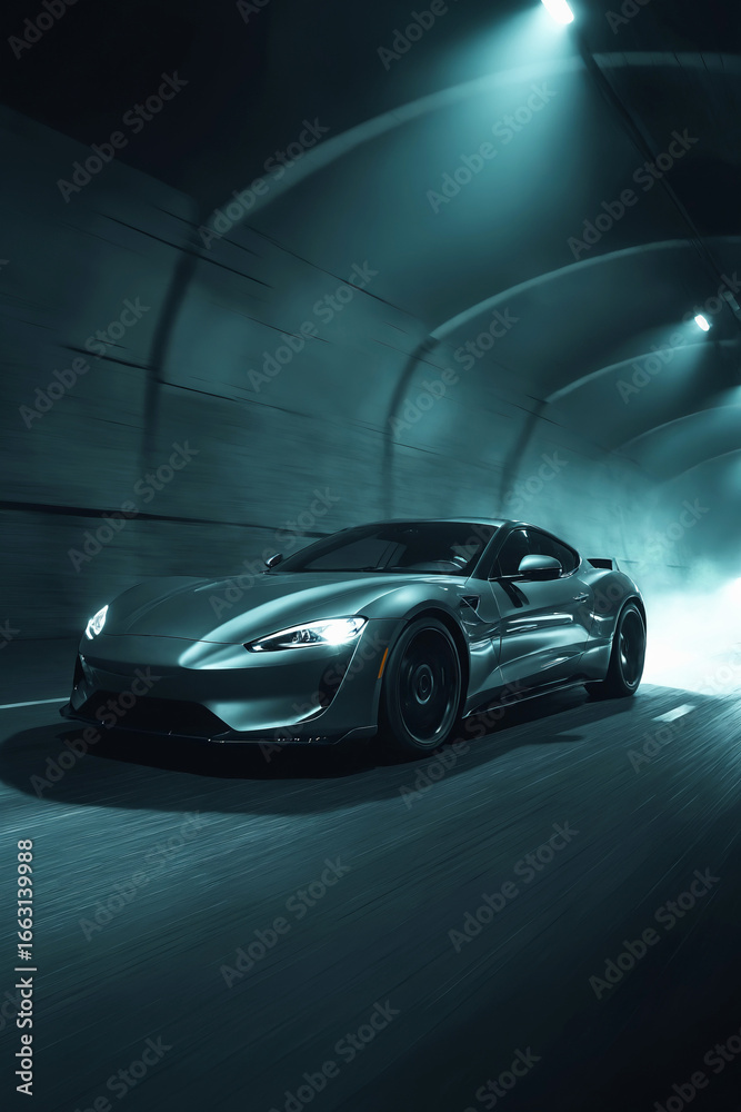 Obraz premium luxury sport car in dark tunnel