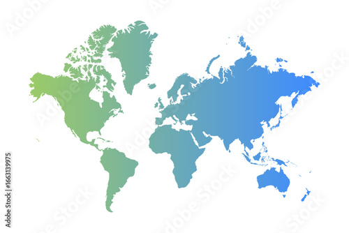 青と緑のグラデーションの世界地図のイラスト