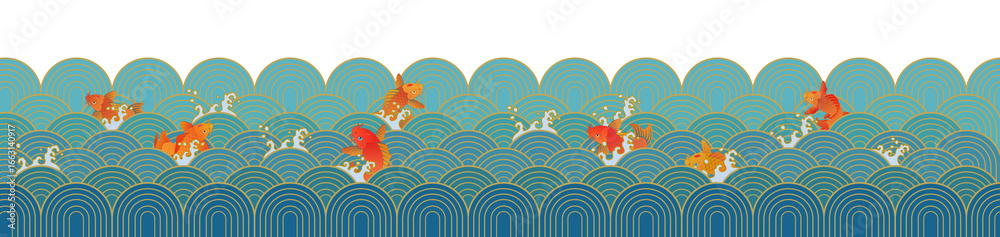 Fototapeta premium Korean traditional design, sea wave pattern, transparent background for compositing, oriental traditional image, Chinese, Japanese pattern 한국 전통 문양