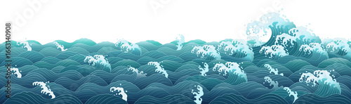 Korean traditional design, sea wave pattern, transparent background for compositing, oriental traditional image, Chinese, Japanese pattern 한국 전통 문양