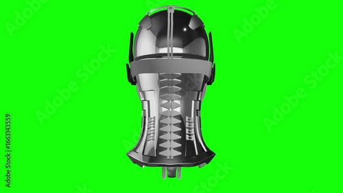 3D futuristic robotic head rotation (green screen)