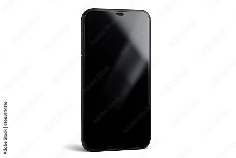 Naklejka premium Black smartphone with reflective blank screen representing mobile communication, digital apps, modern technology, and online connectivity