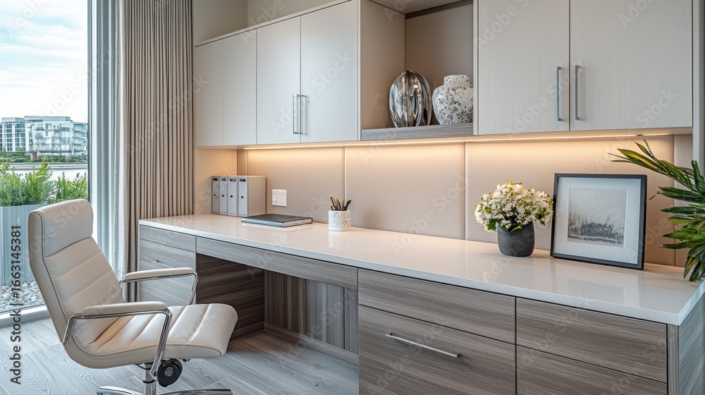 Fototapeta premium Modern, light-filled home office with a view