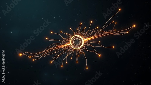 Surreal glowing quantum circuit floating in cosmic void, representing boundless computational potential.