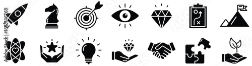 Company Mission, Planning, and Growth Outline Icon Pack	
