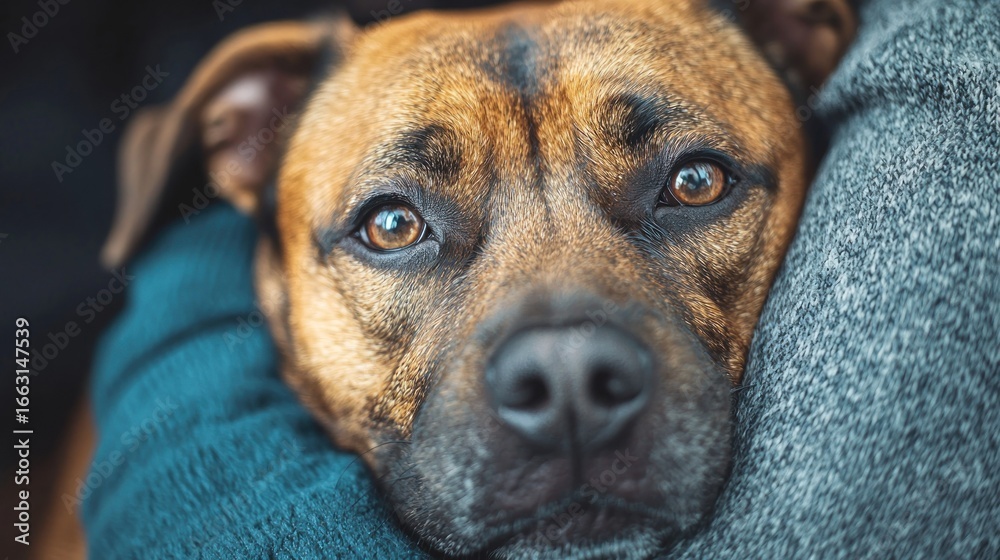 Obraz premium Affectionate dog resting on a human's arm