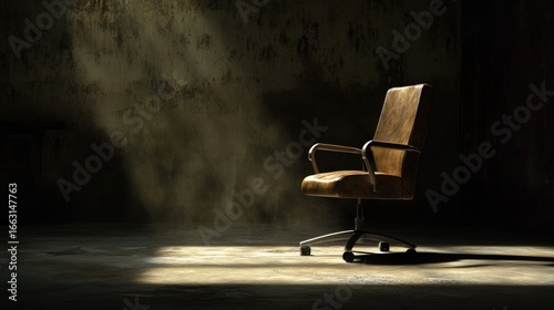 Lonely Office Chair in Spotlight Emptiness and Abandonment Dark Mood