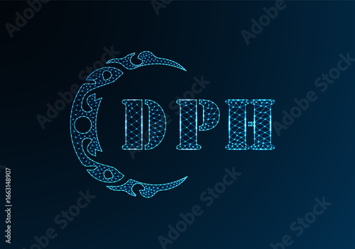 Low poly letter logo DPH design. DPH letter logo low poly vector design on blue color gradient background. DPH logo low poly design