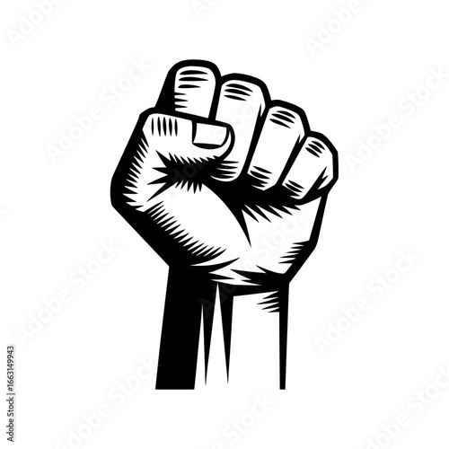 Powerful Raised Fist Symbol in Black and White Representing Solidarity Resistance and Empowerment in Social Movements and Activism