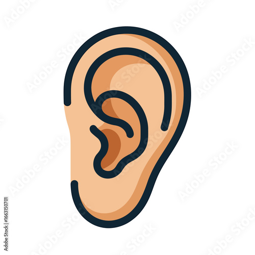 Detailed Illustration of a Human Ear Anatomy for Medical Purposes and Educational Resources with Clear Visual Representation on White Background