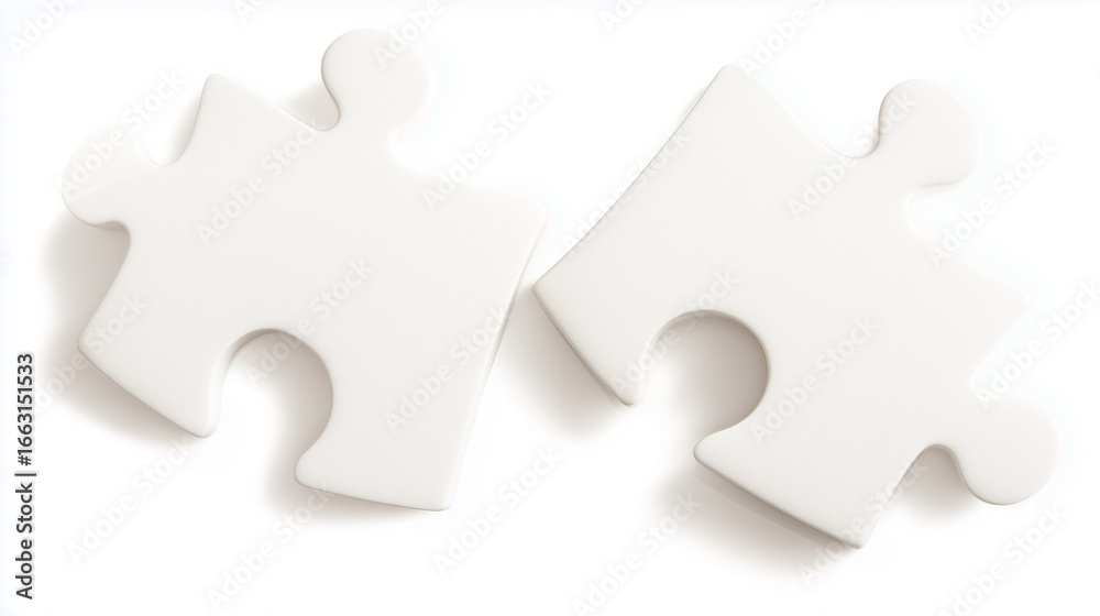 Obraz premium Puzzle pieces fitting together, symbol of mental health awareness, (clean modern detail, white isolated background
