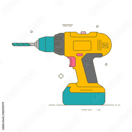 Isolated cordless drill illustration for construction renovation and home improvement DIY projects vector graphic on white background precision power tool