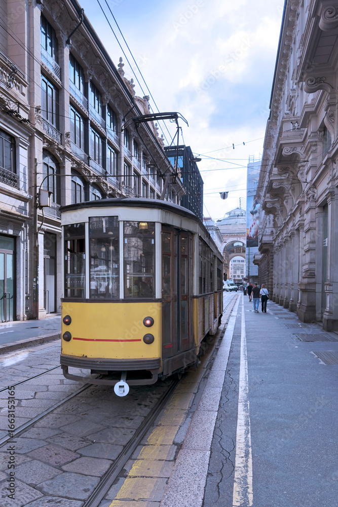 Naklejka premium tram in the city of milan italy 