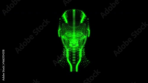 3d matrix illustration of a robot skull