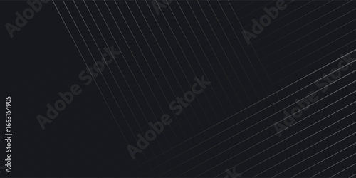 Neutral silver lines on black background for advertising, device, presentation web, app, landing. Geometric vector editable modern composition of thin diagonal linear backgrounds in abstract style.