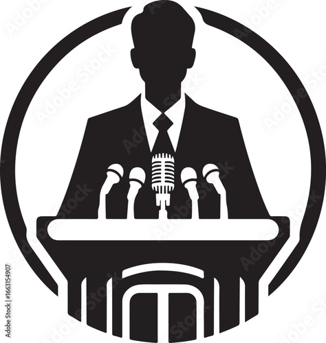 speaker at podium vector silhouette logo design illustration