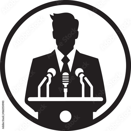 speaker at podium vector silhouette logo design illustration