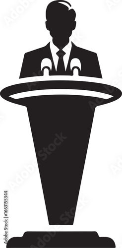 speaker at podium vector silhouette logo design illustration