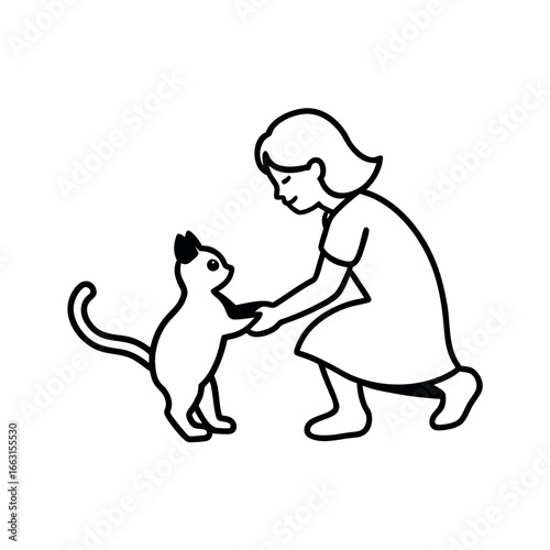 Girl playing with kitten cute playful pet moment Vector illustration