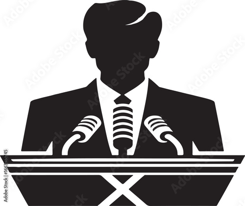 speaker at podium vector silhouette logo design illustration