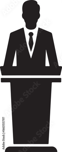 speaker at podium vector silhouette logo design illustration