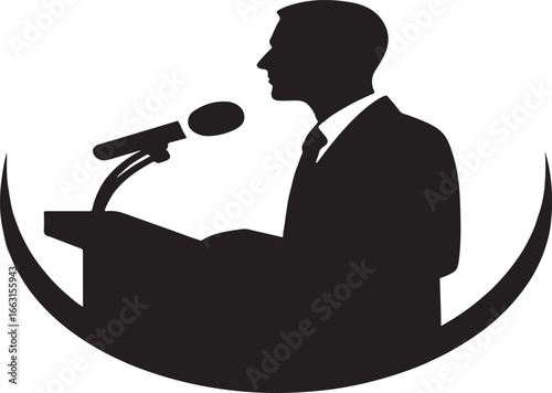 speaker at podium vector silhouette logo design illustration