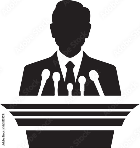 speaker at podium vector silhouette logo design illustration
