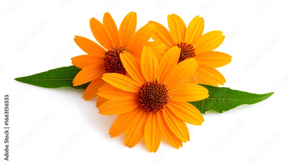 Fototapeta premium Bright orange flowers and leaves