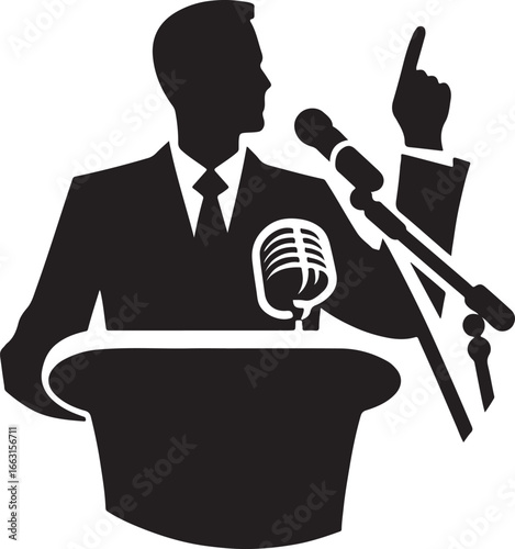 speaker at podium vector silhouette logo design illustration