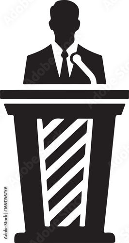 speaker at podium vector silhouette logo design illustration