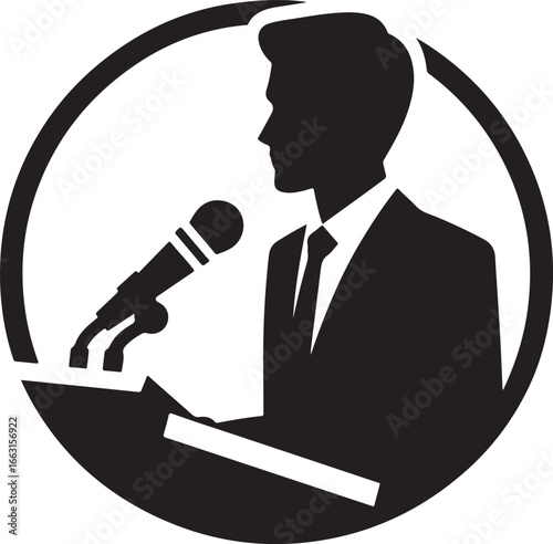 speaker at podium vector silhouette logo design illustration