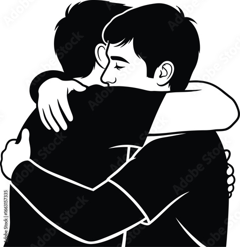Two friends embracing each other in a warm hug, , showing support, comfort, and affection in a moment of friendship