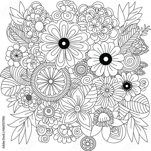 Photos Intricate black and white floral pattern full of detailed flowers and leaves for