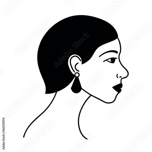 Side profile face with parted lips and long earrings Vector illustration