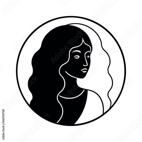 Woman reflection in round mirror abstract silhouette Vector illustration