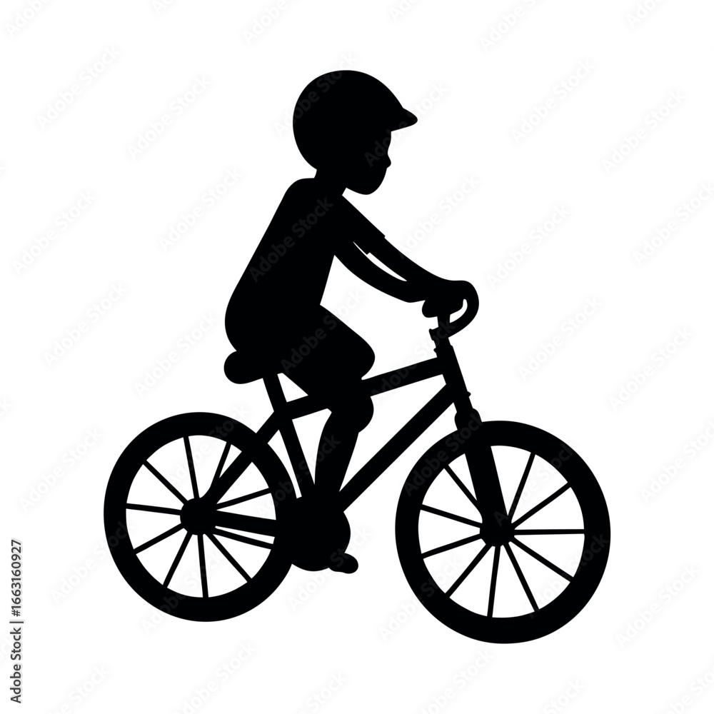Obraz premium Boy cycling outdoor fun childhood sports silhouette Vector illustration