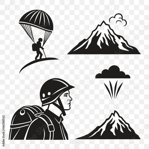 Parachutist and mountaineer icons parachute parachuting