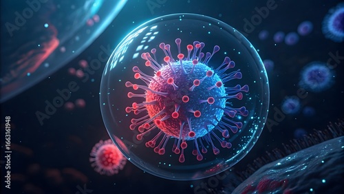 Marburg Virus Filament Glowing in Neon Red and Blue  High Detail Microscopic Science Art