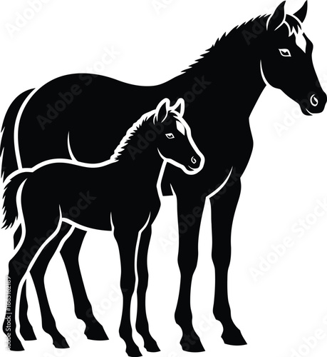 Elegant mare and foal illustration for equine designs and branding