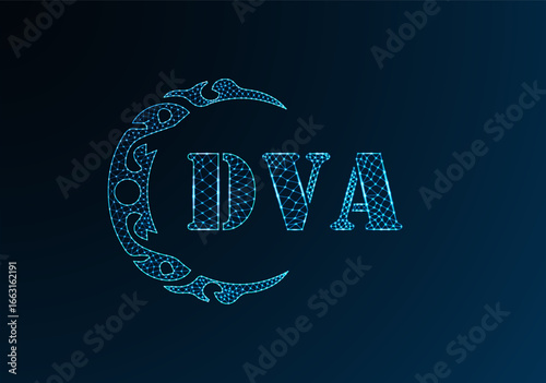 Low poly letter logo DVA design. DVA letter logo low poly vector design on blue color gradient background. DVA logo low poly design